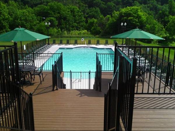 a pool with umbrellas and chairs
